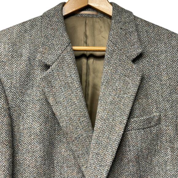 Genuine Harris Tweed Men’s Brown Blue New Wool Size 44R Blazer Jacket 2 Button - Picture 3 of 10